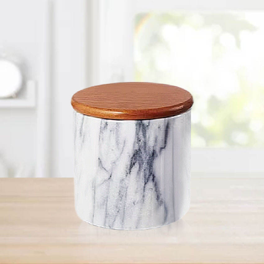 5x5 Inch White Marble Ceramic Storage Jar
